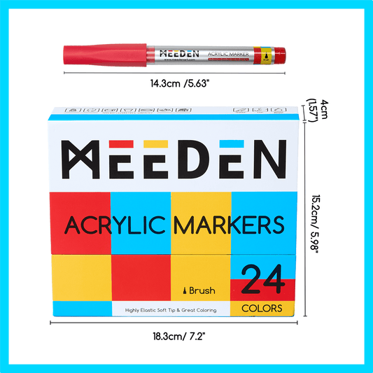 MEEDEN acrylic paint markers brush tip 24 colours box and pens