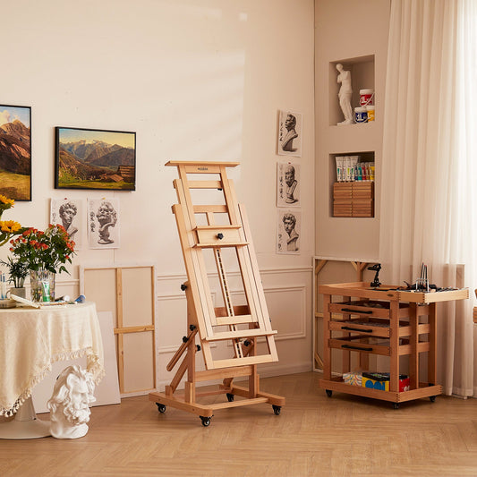 MEEDEN Deluxe Multi-Function Easel on castors with adjustable canvas tray