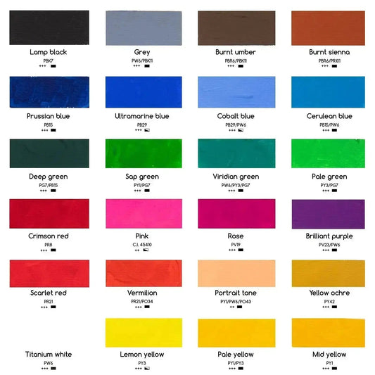 MEEDEN 24 colour gouache paint set with tubes shown open