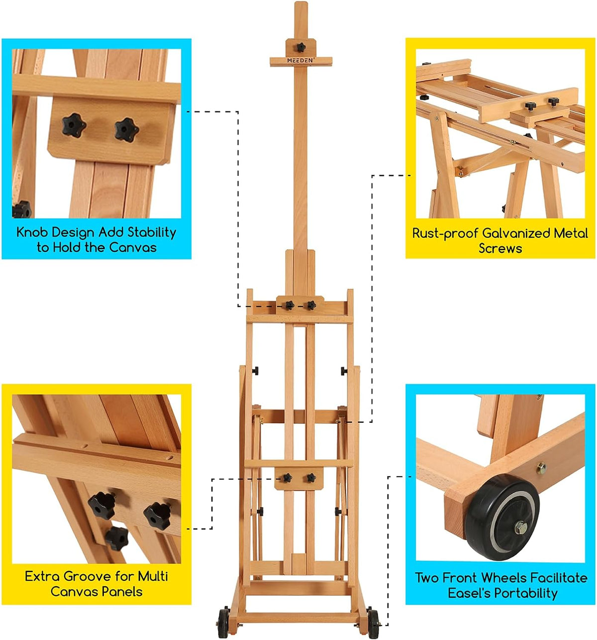 MEEDEN Studio Versatile H-Frame Easel in natural beechwood