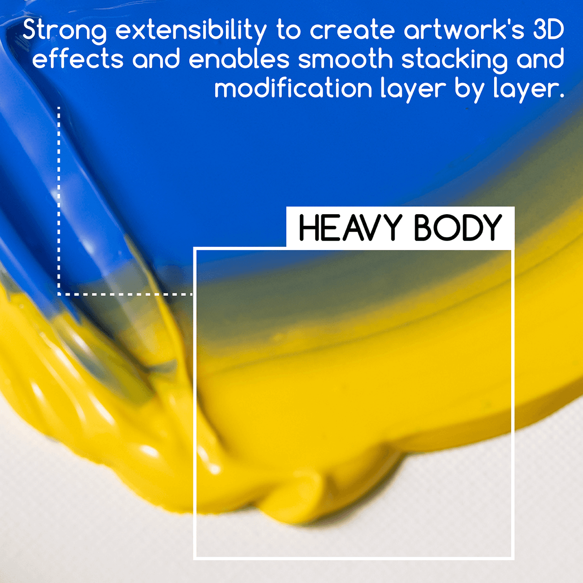 Close view of yellow MEEDEN heavy body acrylic paint texture