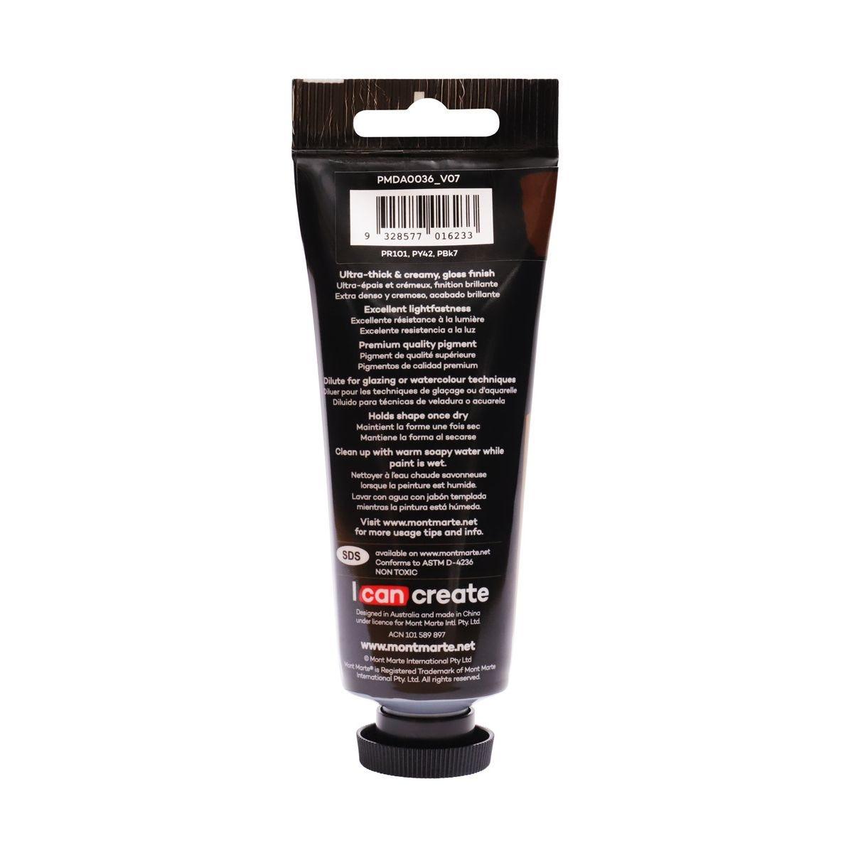 Mont Marte Dimension Acrylic Premium 75ml Tube - Burnt Umber - Glowish
