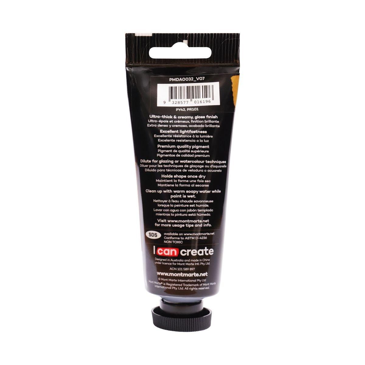 Mont Marte Dimension Acrylic Premium 75ml Tube - Raw Sienna - Glowish