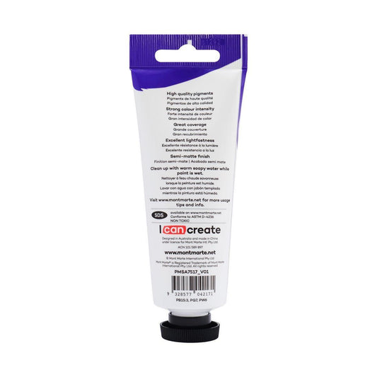 Mont Marte Satin Acrylic Paint Tube 75ml - Cerulean Blue - Glowish