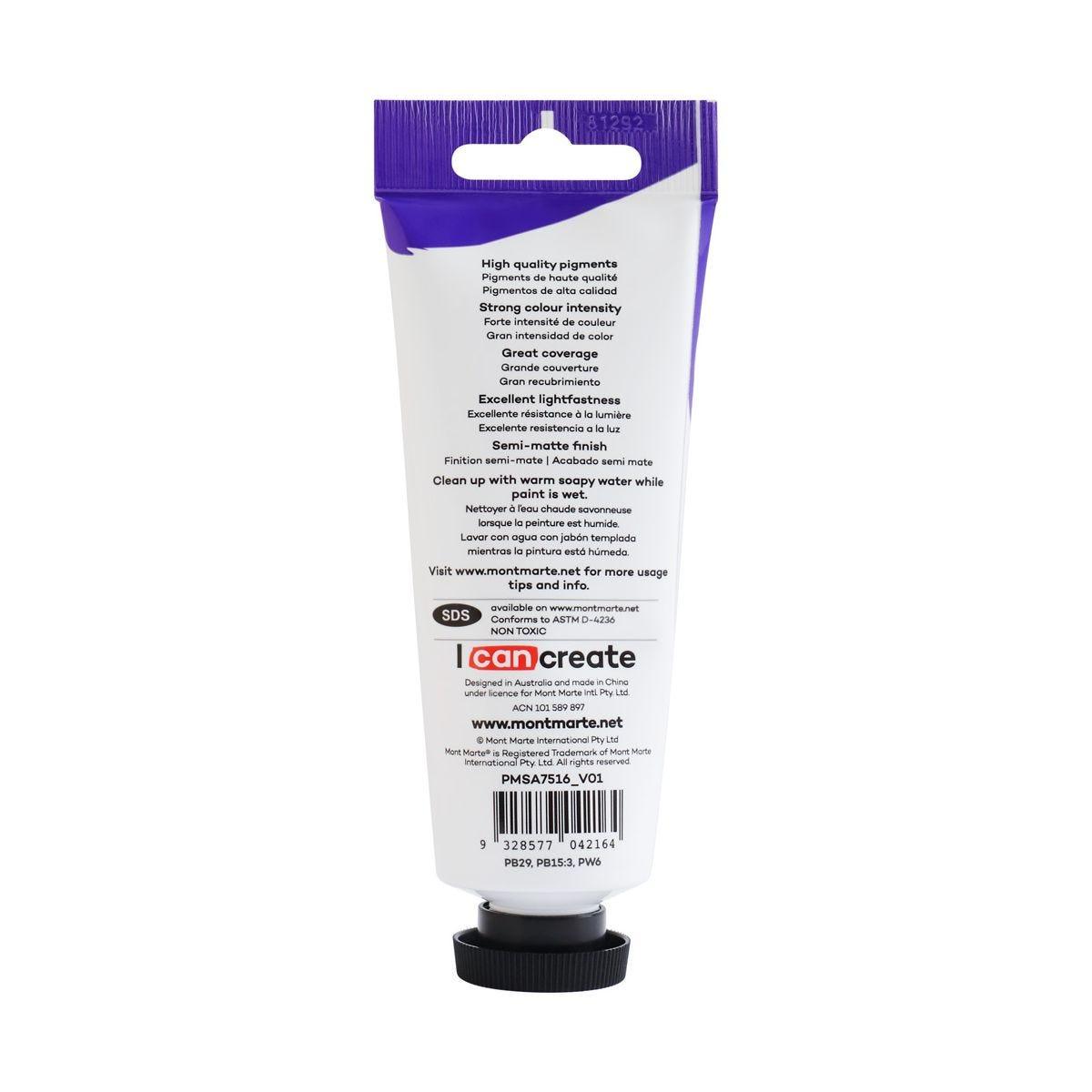 Mont Marte Satin Acrylic Paint Tube 75ml - Cobalt Blue - ArtSupplies.nz