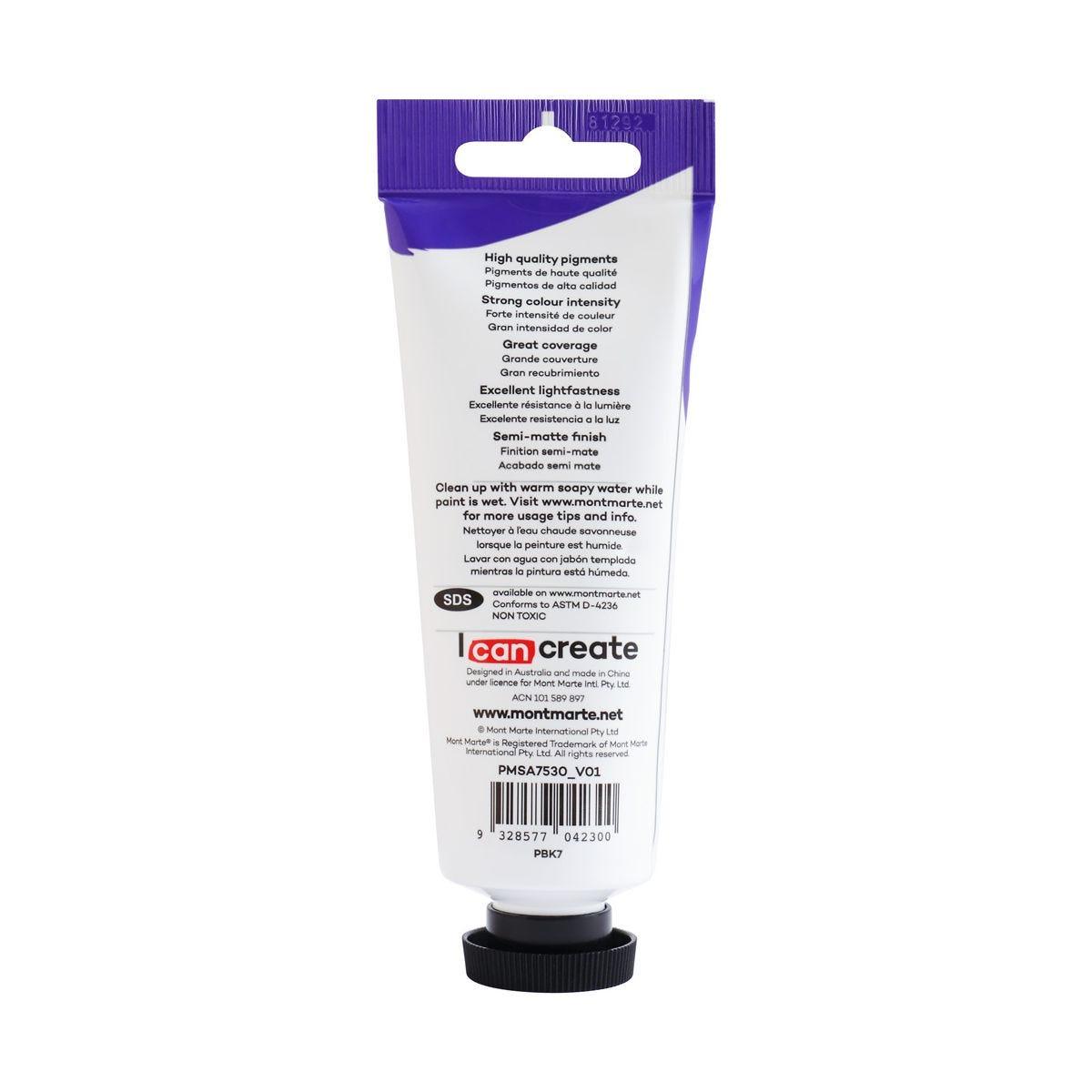 Mont Marte Satin Acrylic Paint Tube 75ml - Lamp Black - ArtSupplies.nz