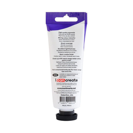 Mont Marte Satin Acrylic Paint Tube 75ml - Rose Madder - ArtSupplies.nz