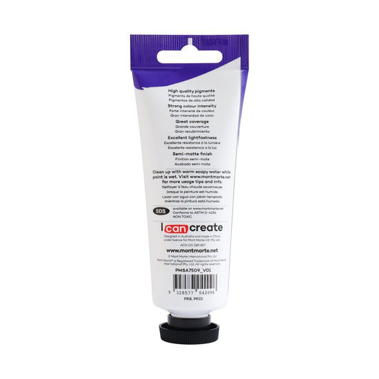 Mont Marte Satin Acrylic Paint Tube 75ml - Scarlet - ArtSupplies.nz