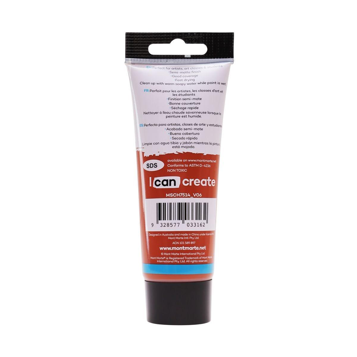 Mont Marte Studio Acrylic Paint Tube 75ml - Burnt Sienna - ArtSupplies.nz
