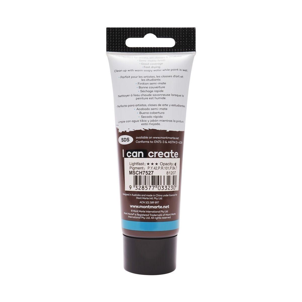 Mont Marte Studio Acrylic Paint Tube 75ml - Burnt Umber - ArtSupplies.nz