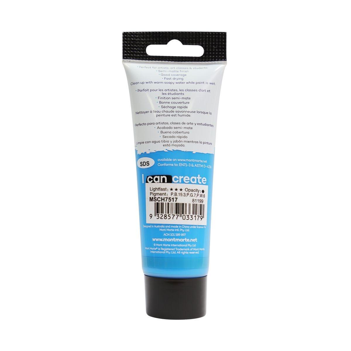 Mont Marte Studio Acrylic Paint Tube 75ml - Cerulean Blue - ArtSupplies.nz