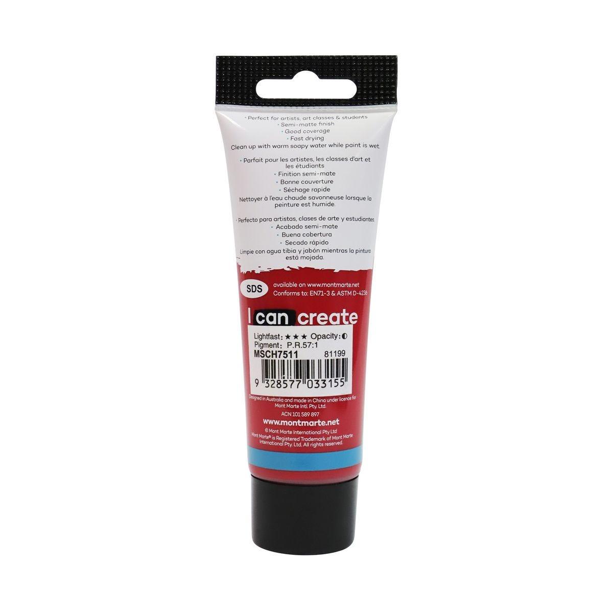Mont Marte Studio Acrylic Paint Tube 75ml - Crimson - ArtSupplies.nz