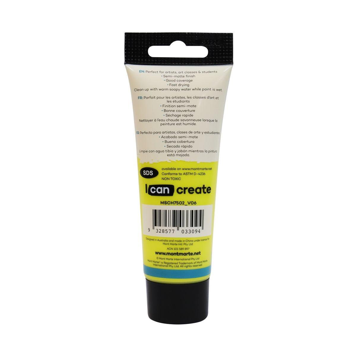 Mont Marte Studio Acrylic Paint Tube 75ml - Lemon Yellow - ArtSupplies.nz