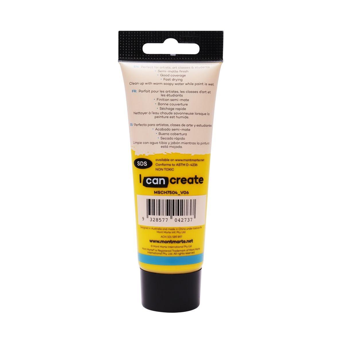 Mont Marte Studio Acrylic Paint Tube 75ml - Medium Yellow - ArtSupplies.nz