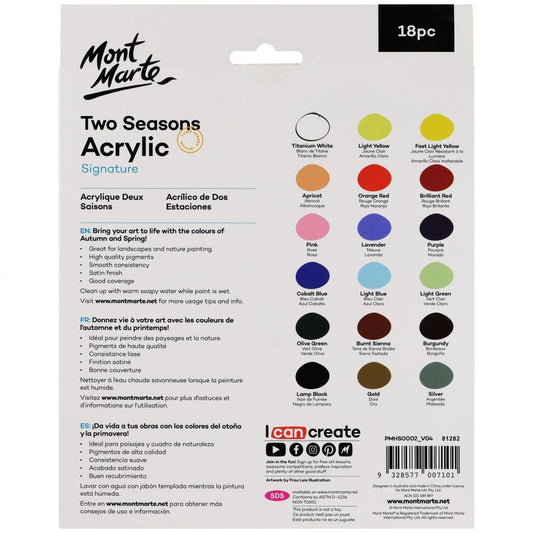 Two Seasons Acrylic Color Paints Signature 18pce x 12ml (0.4oz) - Mont Marte - Glowish