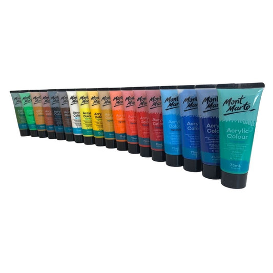 Mont Marte Acrylic Colour Paint Set, 18-piece signature collection with 75ml tubes, ideal for art and craft projects.