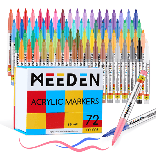 MEEDEN acrylic paint markers brush tip 72 colours box and pens