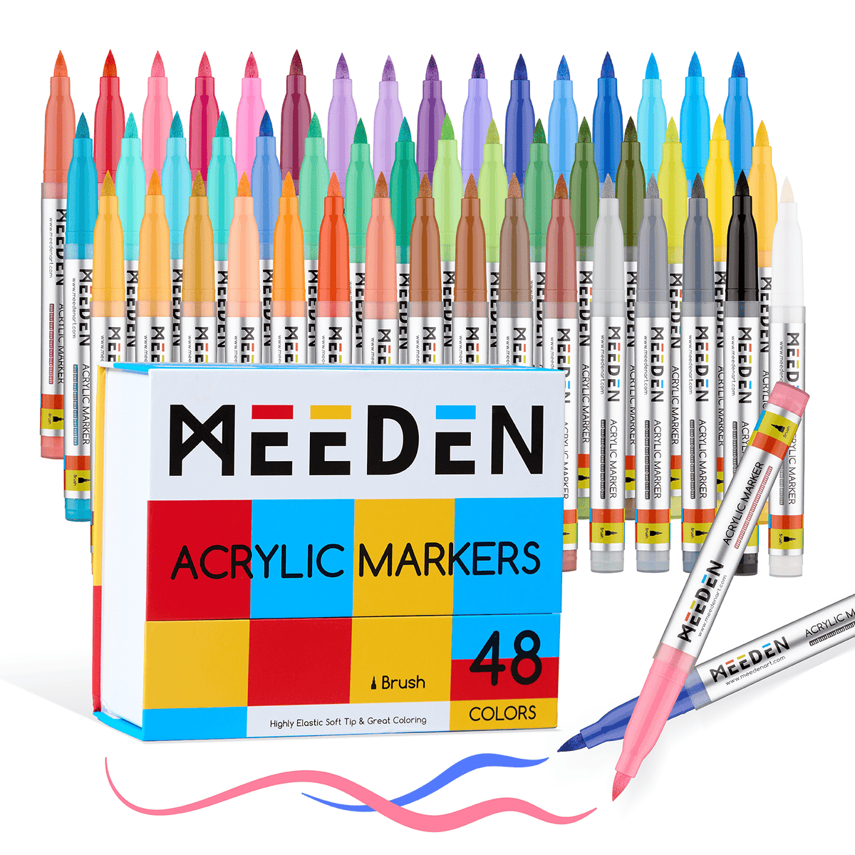MEEDEN acrylic paint markers brush tip 48 colours box and pens