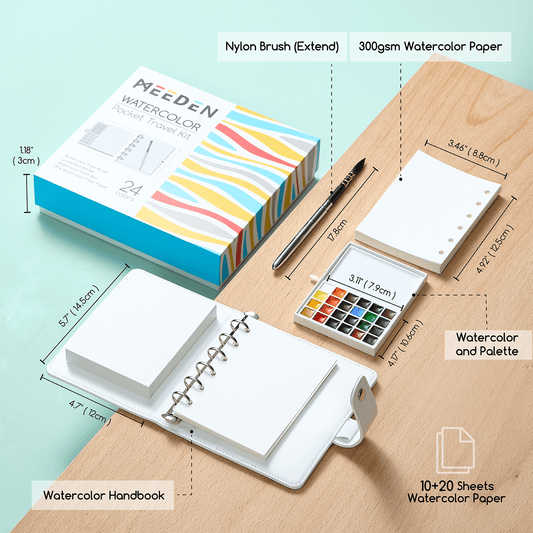 MEEDEN watercolour travel set with paint palette, brush and journal