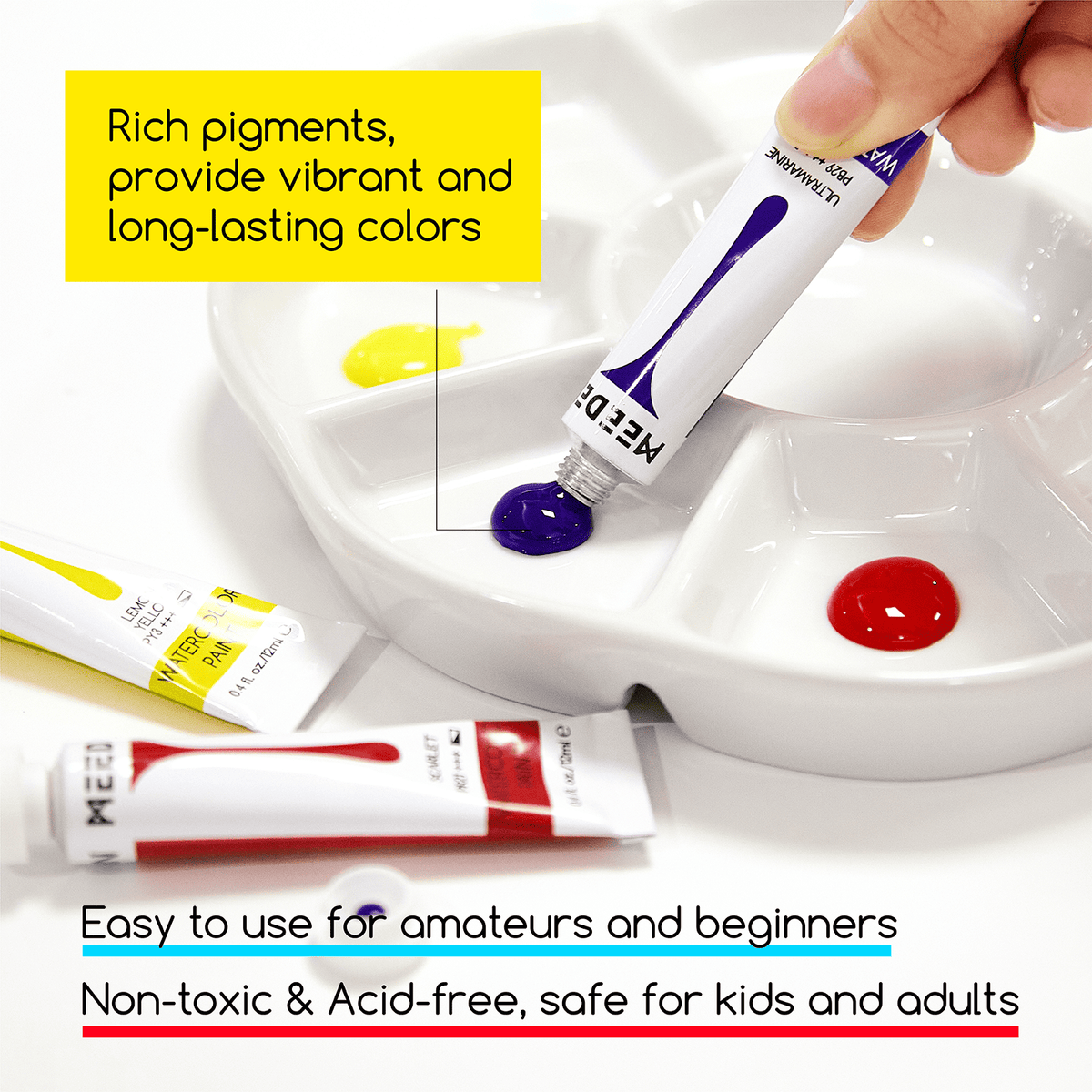 MEEDEN 12 colour watercolour paint set with tubes shown open