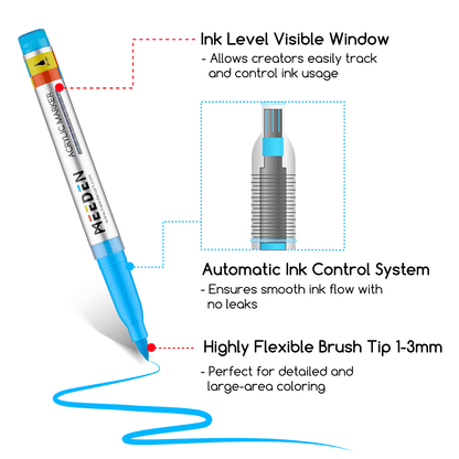 MEEDEN acrylic paint markers brush tip 48 colours box and pens