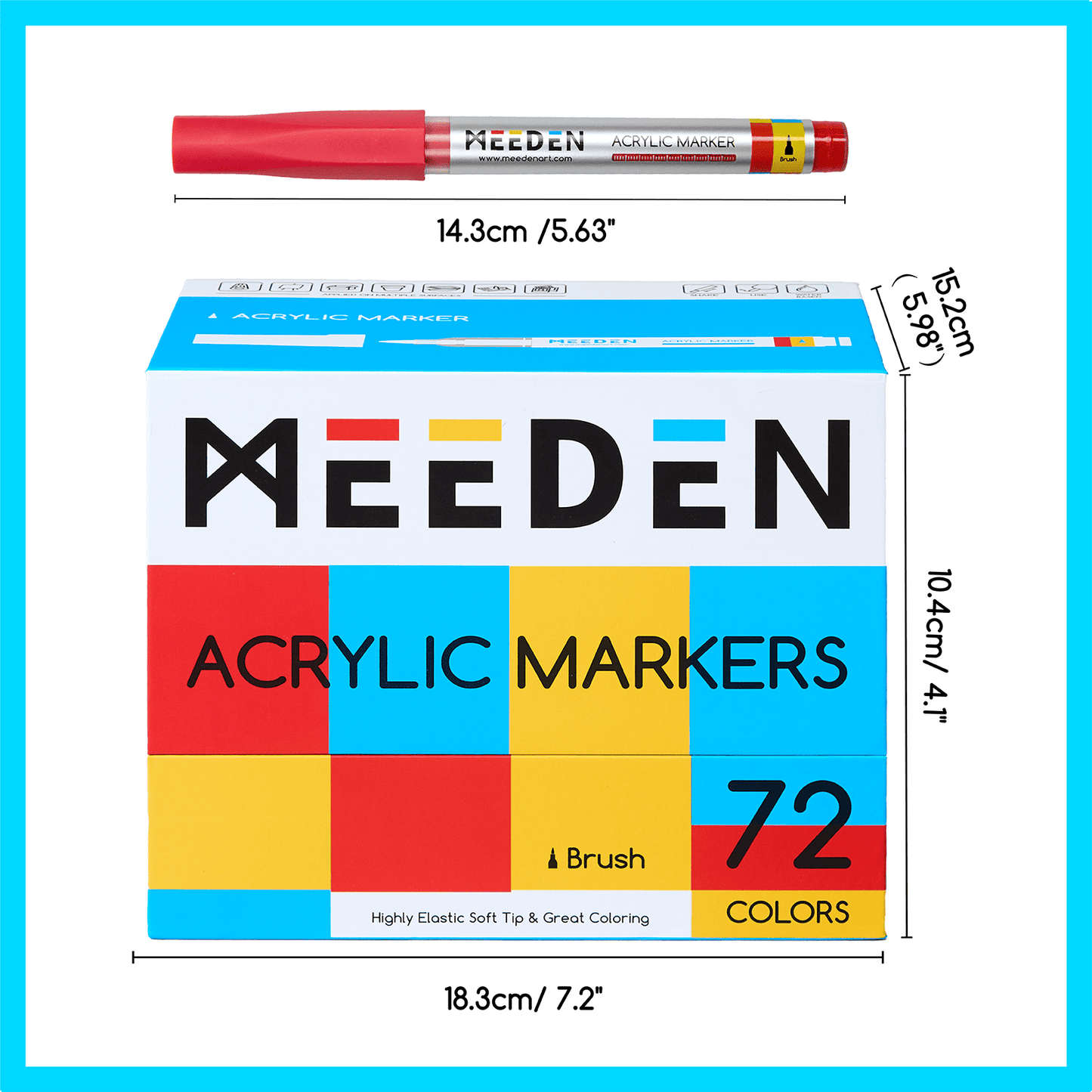 MEEDEN acrylic paint markers brush tip 72 colours box and pens
