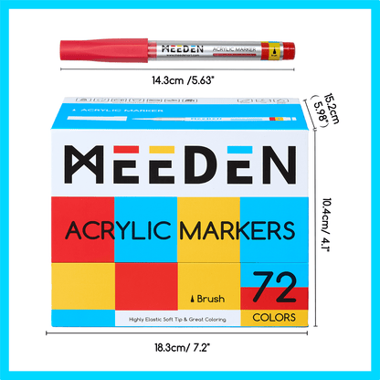 MEEDEN acrylic paint markers brush tip 72 colours box and pens
