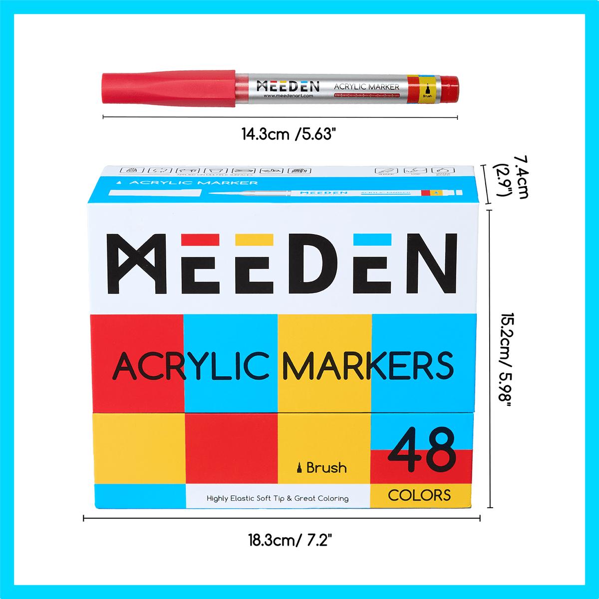 MEEDEN acrylic paint markers brush tip 48 colours box and pens