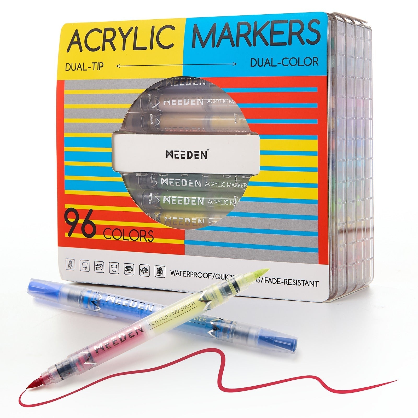 MEEDEN two-colour dual tip acrylic markers 96 colours box set