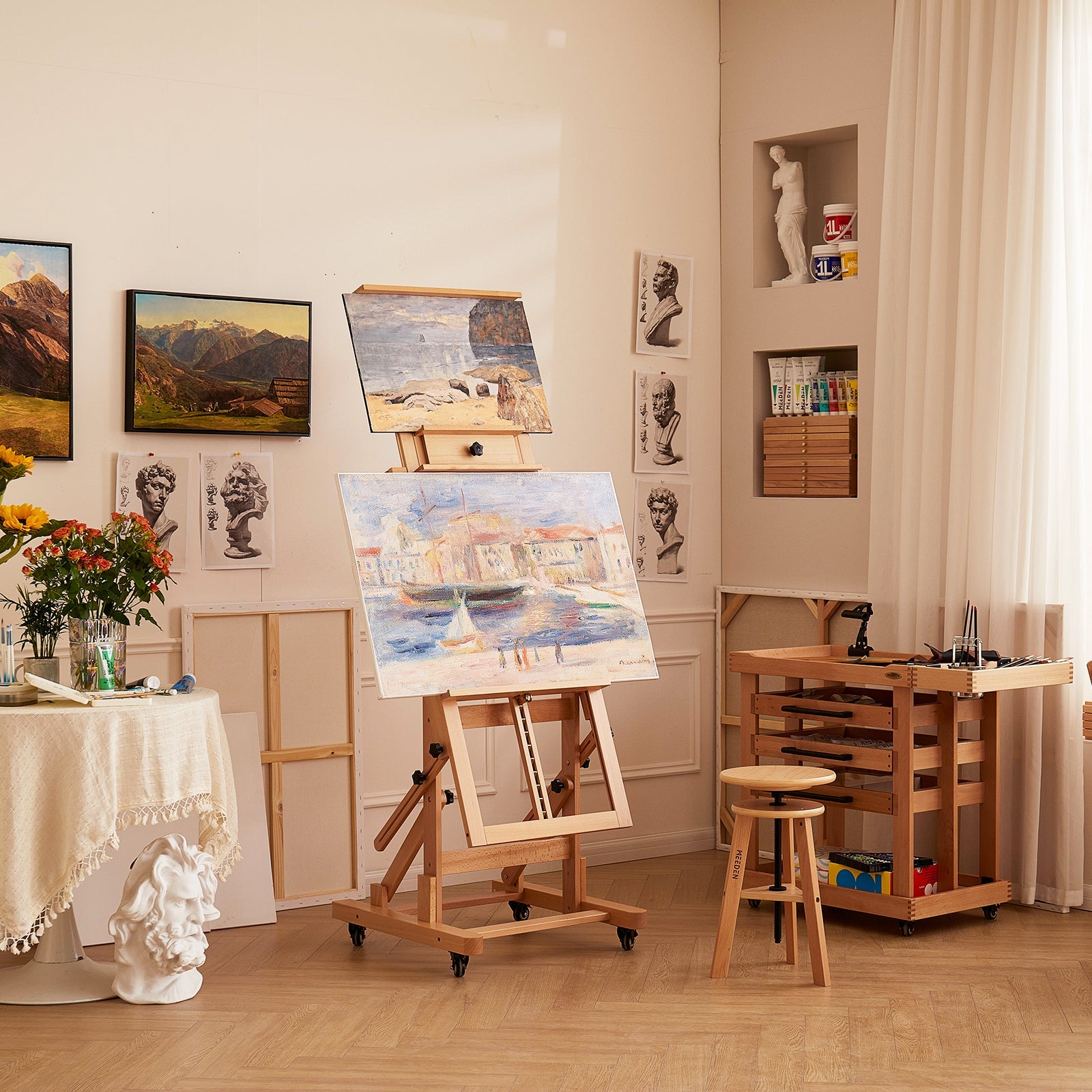 MEEDEN Deluxe Multi-Function Easel on castors with adjustable canvas tray