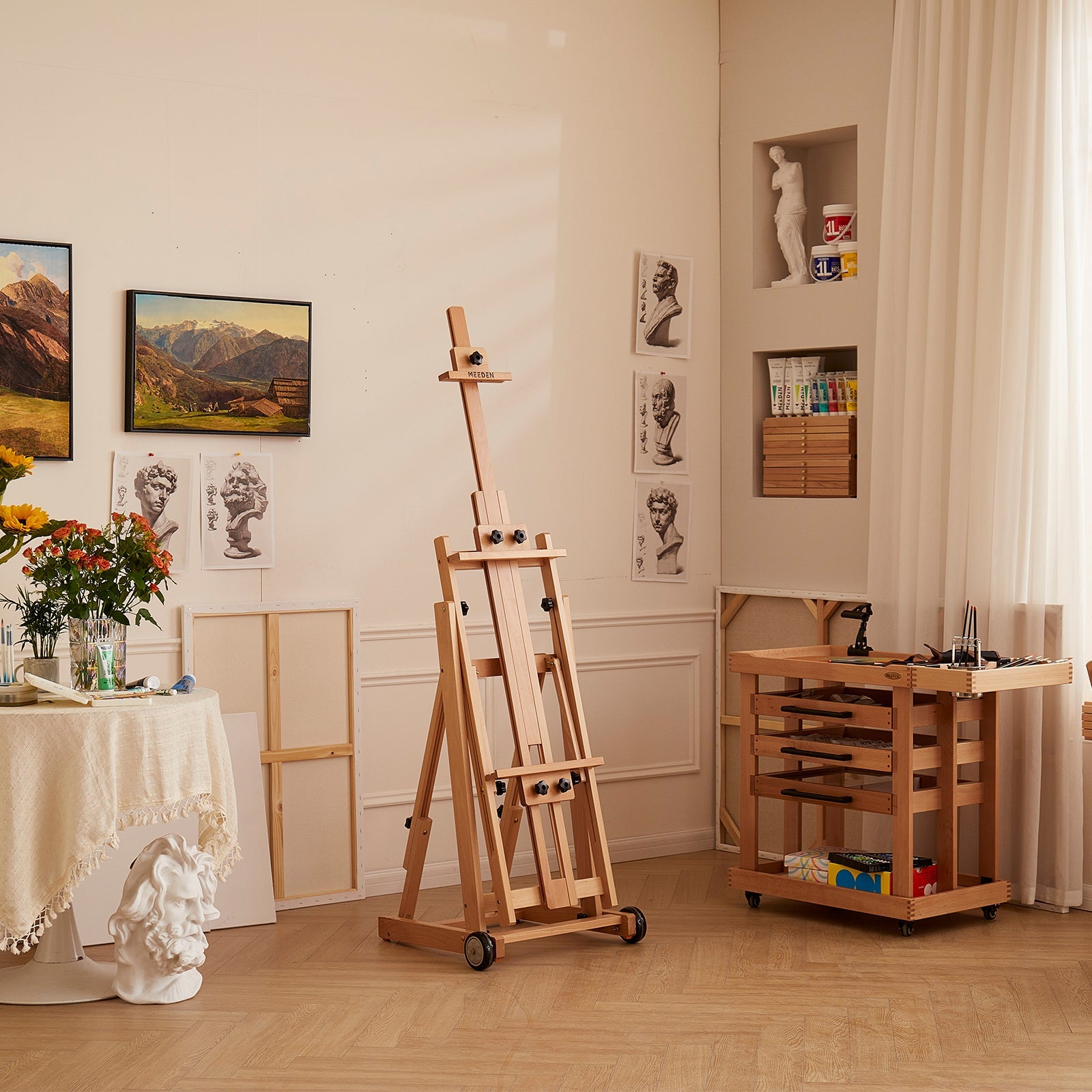 MEEDEN Studio Versatile H-Frame Easel in natural beechwood