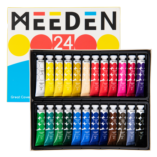 MEEDEN 24 colour gouache paint set with tubes shown open