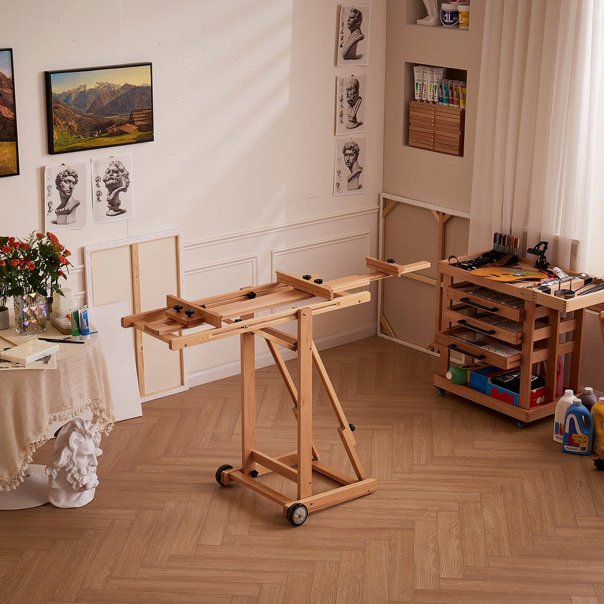 MEEDEN Studio Versatile H-Frame Easel in natural beechwood