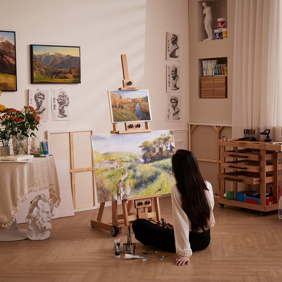 MEEDEN Studio Versatile H-Frame Easel in natural beechwood