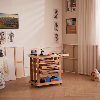 MEEDEN 5-tier artist storage cart on wheels with drawers open