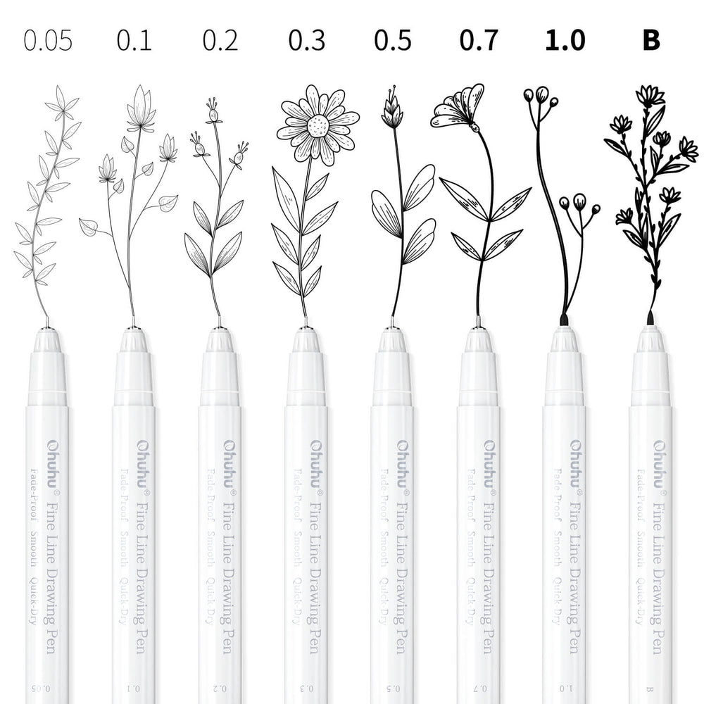 Ohuhu Fineliner Drawing Pens 8 Pack Archival Ink - pens laid out