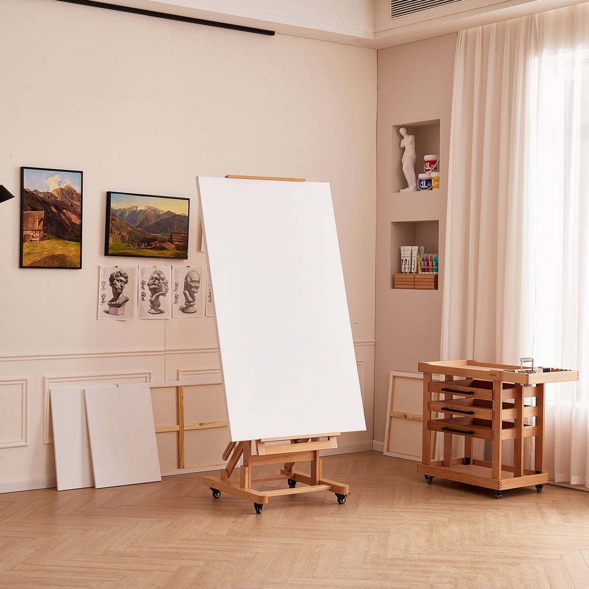 MEEDEN Deluxe Multi-Function Easel on castors with adjustable canvas tray