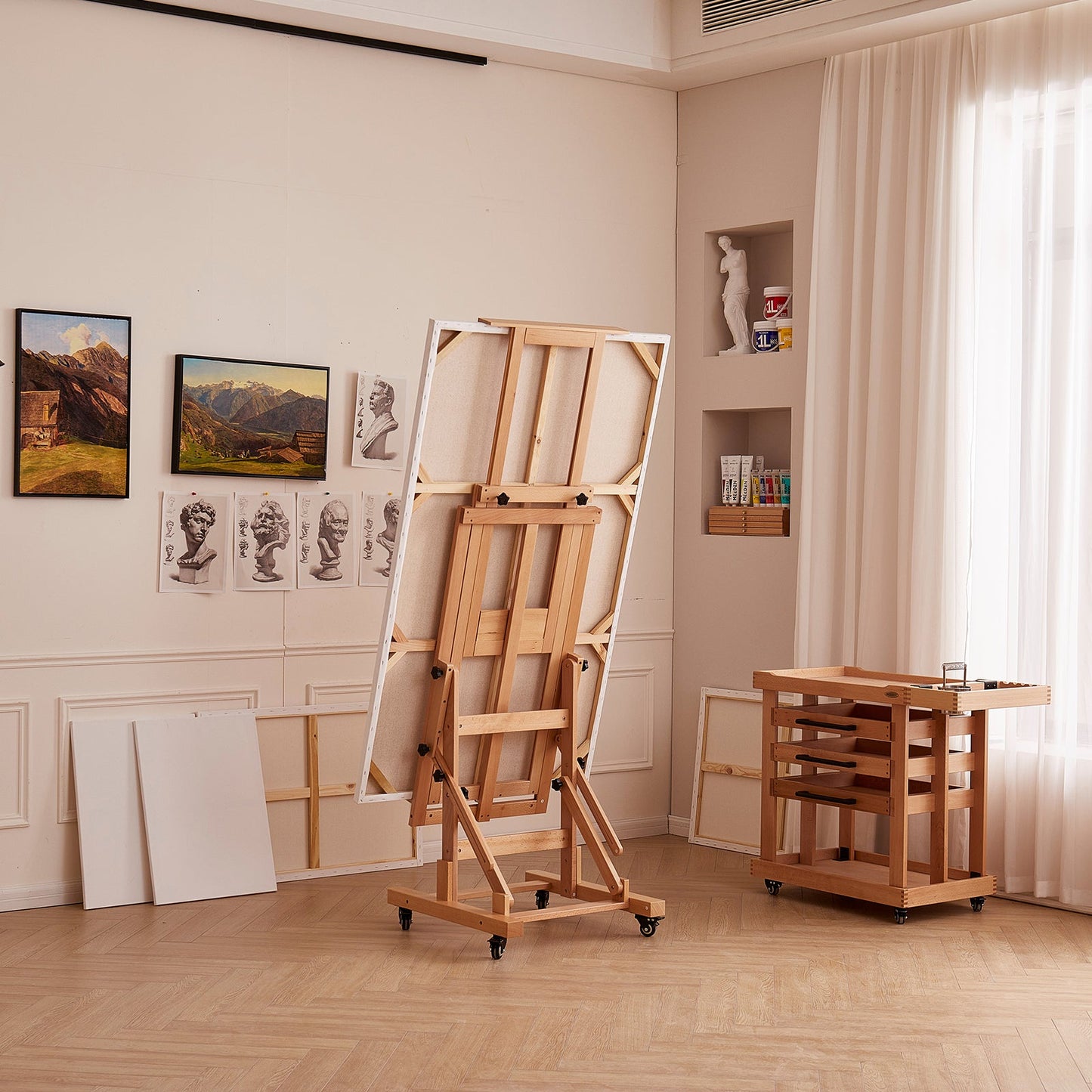 MEEDEN Deluxe Multi-Function Easel on castors with adjustable canvas tray
