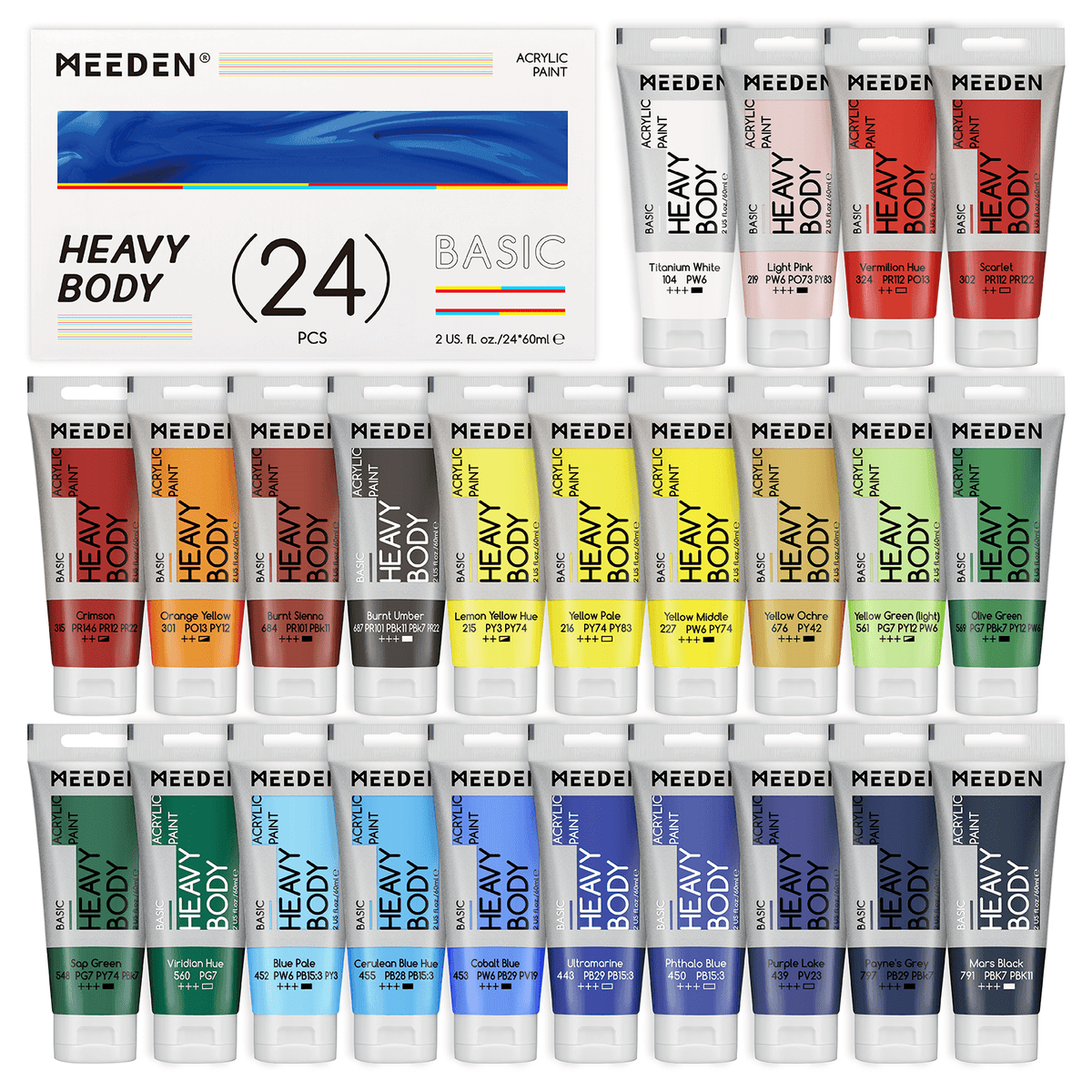 MEEDEN heavy body acrylic paint set 24 x 60ml tubes
