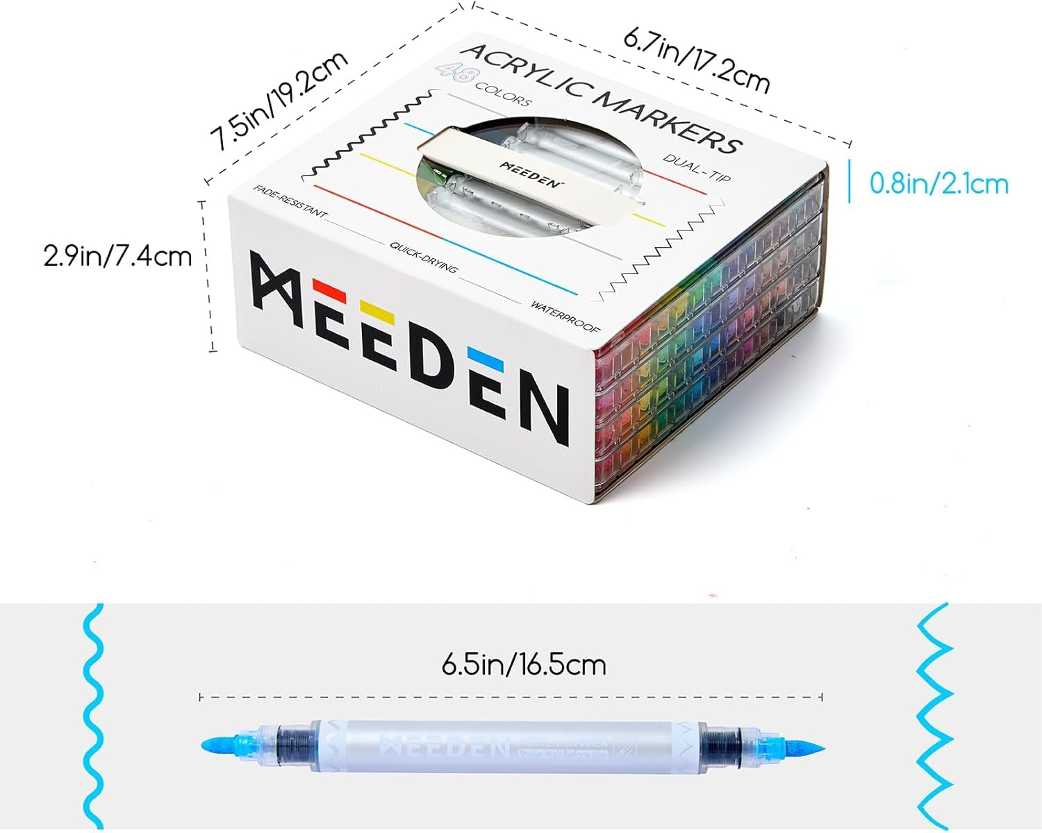 MEEDEN acrylic paint markers dual tip 48 colours box set