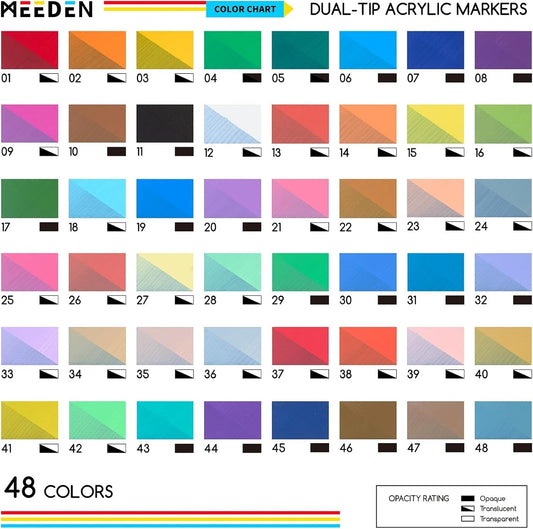 MEEDEN acrylic paint markers dual tip 48 colours box set