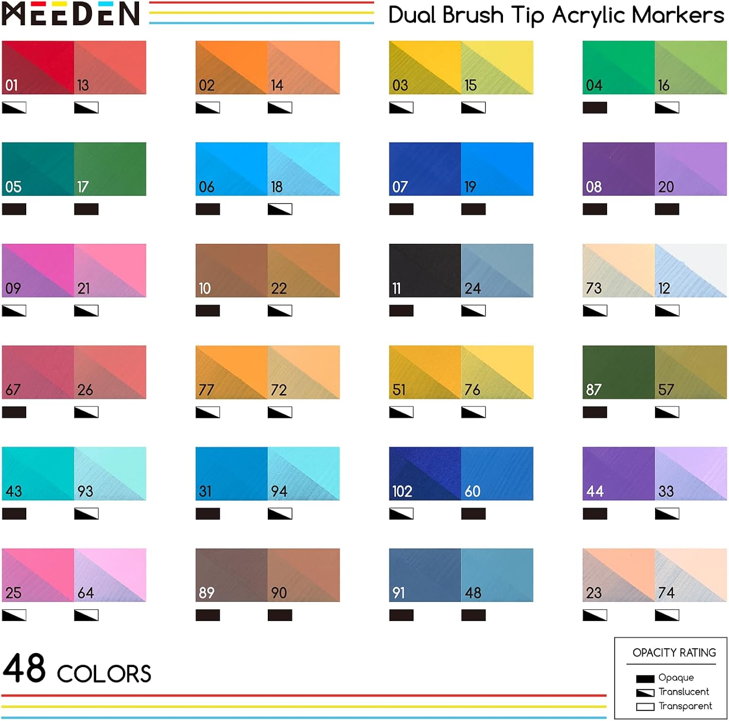 MEEDEN two-colour dual tip acrylic markers 48 colours box set