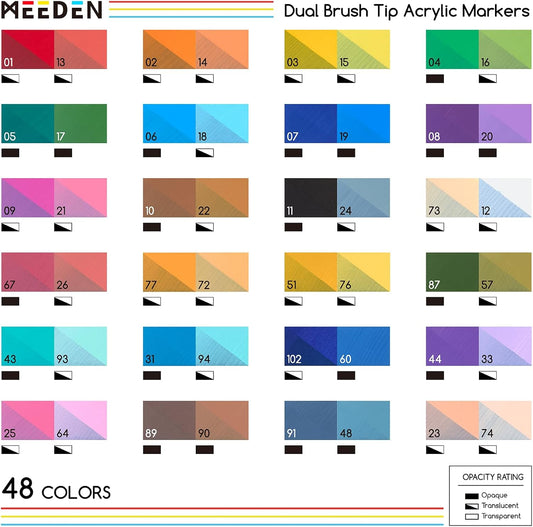 MEEDEN two-colour dual tip acrylic markers 48 colours box set