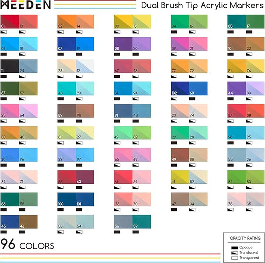 MEEDEN two-colour dual tip acrylic markers 96 colours box set