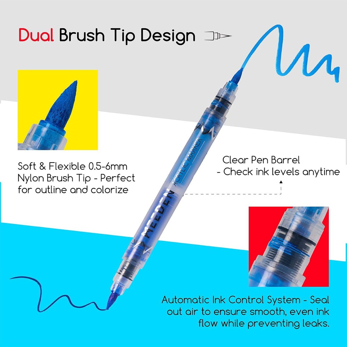 MEEDEN two-colour dual tip acrylic markers 48 colours box set