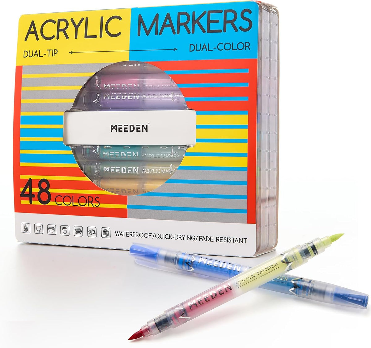 MEEDEN two-colour dual tip acrylic markers 48 colours box set