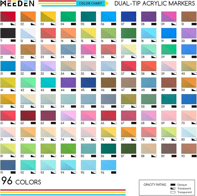 MEEDEN acrylic paint markers dual tip 96 colours box set