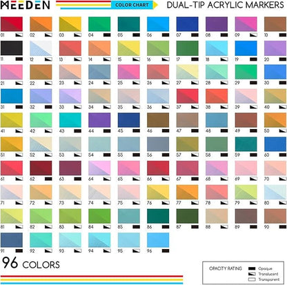 MEEDEN acrylic paint markers dual tip 96 colours box set
