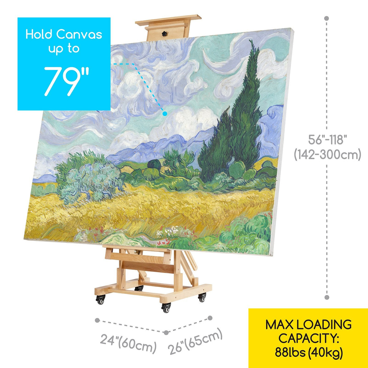 MEEDEN Deluxe Multi-Function Easel on castors with adjustable canvas tray