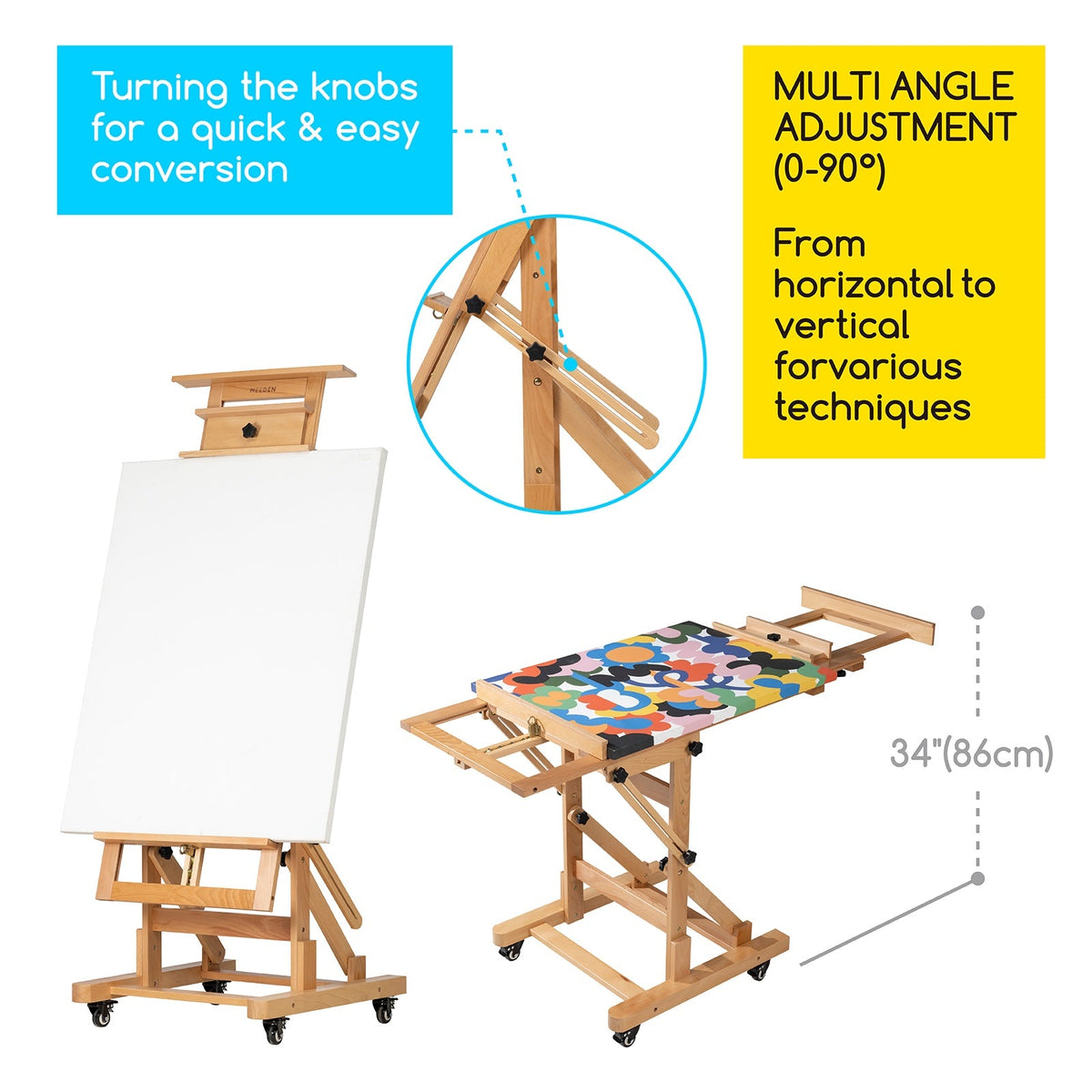 MEEDEN Deluxe Multi-Function Easel on castors with adjustable canvas tray